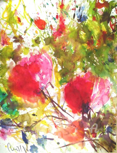 Painting titled ""Altweibersommer"-…" by Heike Renz, Original Artwork, Watercolor