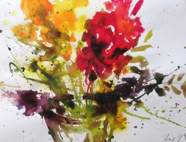 Painting titled "a 46 -Herbstblumen" by Heike Renz, Original Artwork, Watercolor