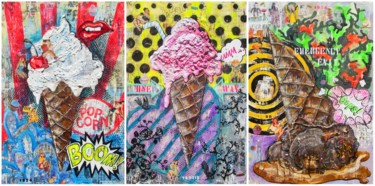 Painting titled "TRIO ICE CREAM - Lu…" by Victoria P, Original Artwork, Acrylic Mounted on Wood Stretcher frame