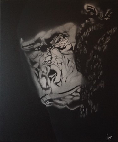 Картина под названием ""Gorille"" - Vincent Parmentier, Подлинное произведение искусства, Трафарет Установлен на Деревянная…