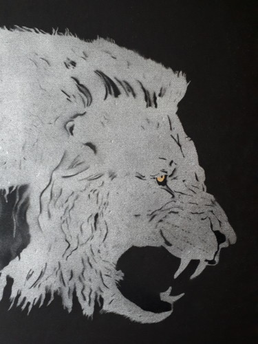 "Silver Lion" Peinture intitulée ""Silver Lion"" par Vincent Parmentier, Œuvre d'art originale, Pochoir