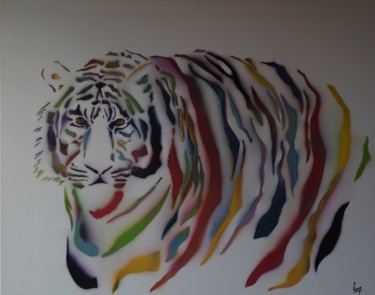 Schilderij getiteld ""Tigre blanc"" door Vincent Parmentier, Origineel Kunstwerk, Stencil
