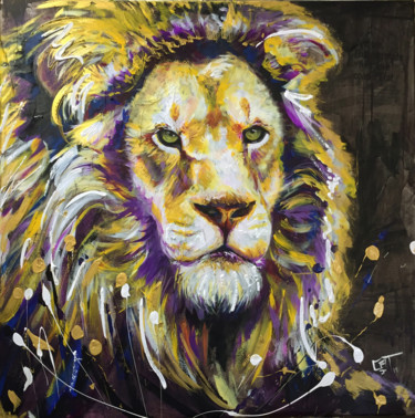 Painting titled "Lion # Résilience" by Cathy Duculty, Original Artwork, Acrylic