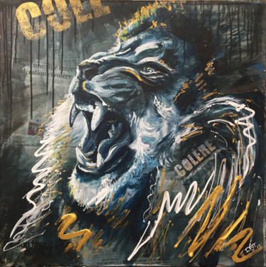Painting titled "Lion #Colère" by Cathy Duculty, Original Artwork, Acrylic
