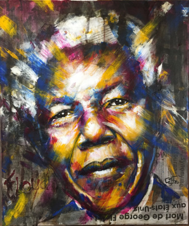 Schilderij getiteld "Mandela Floyd" door Cathy Duculty, Origineel Kunstwerk, Acryl