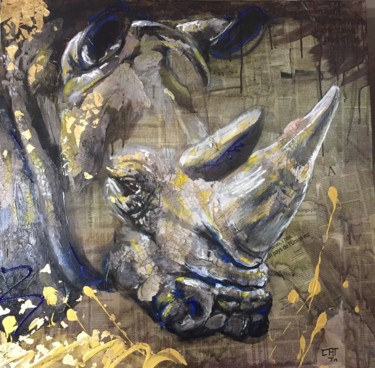 Painting titled "Rhino # Force" by Cathy Duculty, Original Artwork, Acrylic