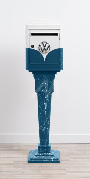 MAILBOX - BOITE AUX LETTRES DEJOIE - BLEU VOLKSWAGEN COMBI Peinture intitulée "MAILBOX - BOITE AUX…" par Harissart, Œuvre d'art originale, Aérographe