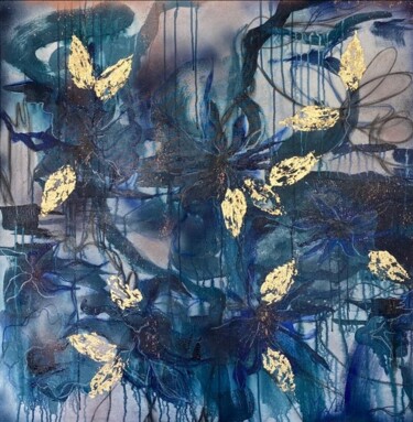 Painting titled "Bleuets" by Marie-Laure D'Orso, Original Artwork, Acrylic Mounted on Wood Stretcher frame
