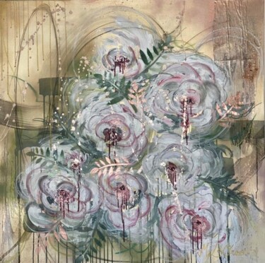 Painting titled "Roses blanches" by Marie-Laure D'Orso, Original Artwork, Acrylic