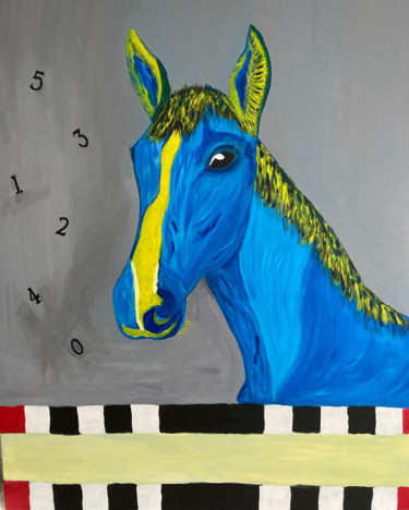 Painting titled "blue horse" by Jean-François Salbert, Original Artwork, Acrylic