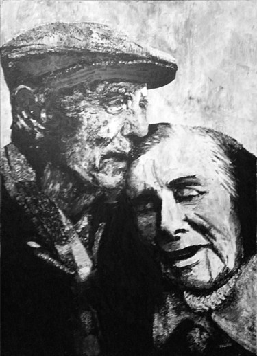 Painting titled "Couple de vieux / L…" by Zazen, Original Artwork, Acrylic Mounted on Wood Stretcher frame