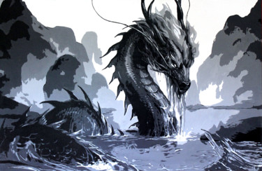 Malarstwo zatytułowany „Dragon d'eau” autorstwa Tristan Wendlinger, Oryginalna praca, Akryl
