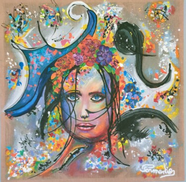Malerei mit dem Titel "WOMAN" von Brigitte Parmentier, Original-Kunstwerk, Acryl