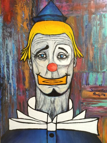 Painting titled "LE CLOWN" by Brigitte Parmentier, Original Artwork, Acrylic Mounted on Wood Stretcher frame