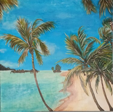 Painting titled "TAHITI" by Brigitte Parmentier, Original Artwork, Acrylic Mounted on Wood Stretcher frame