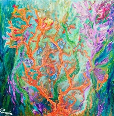 Painting titled "CORAIL" by Brigitte Parmentier, Original Artwork, Acrylic Mounted on Wood Stretcher frame