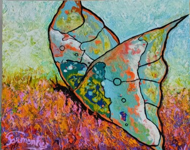 Painting titled "PAPILLON" by Brigitte Parmentier, Original Artwork, Acrylic Mounted on Wood Stretcher frame