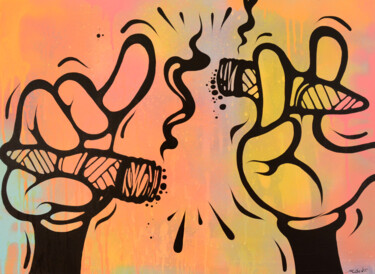 Peinture intitulée "Smoking hands" par Ewen Gur, Œuvre d'art originale, Acrylique