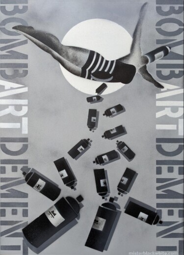Painting titled "BOMBE(ART)DEMENT" by Mister Blackwhite, Original Artwork, Spray paint Mounted on Wood Stretcher frame
