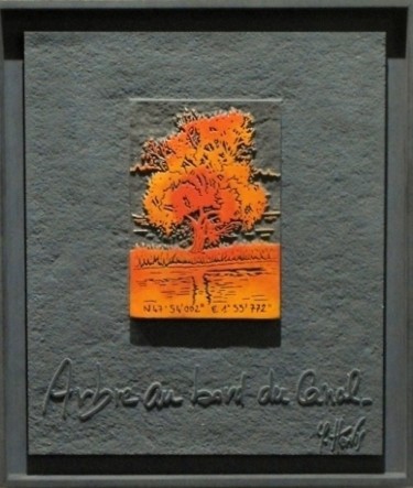 Incisioni, stampe intitolato ""Arbre au bord du c…" da Yann Hervis, Opera d'arte originale, Xilografia Montato su artwork_ca…