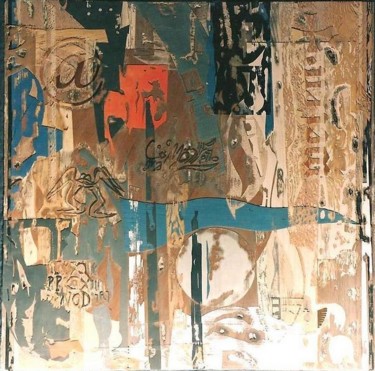 Collages intitulée ""Palimpseste à la c…" par Yann Hervis, Œuvre d'art originale, Collages Monté sur Panneau de bois