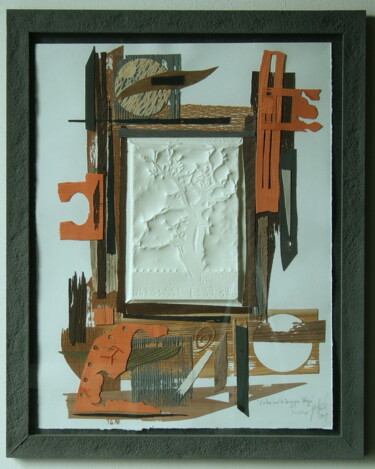 Druckgrafik mit dem Titel "BOIS DÉLICATS "L'AR…" von Yann Hervis, Original-Kunstwerk, Prägung Auf Holzplatte montiert