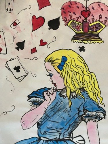 Dessin intitulée "Alice in Wonderland" par Adélaïde Andreu Leferme, Œuvre d'art originale, Aquarelle