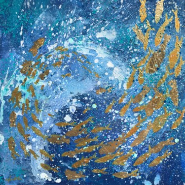 Ζωγραφική με τίτλο "Deep Blue" από Adélaïde Andreu Leferme, Αυθεντικά έργα τέχνης, Ακρυλικό Τοποθετήθηκε στο Ξύλινο φορείο σ…