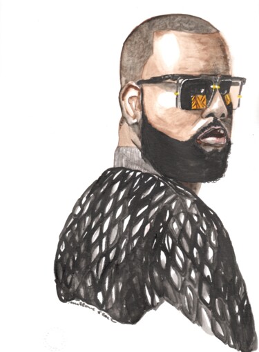 Painting titled "Maître Gims" by Catherine Maublanc, Original Artwork, Watercolor