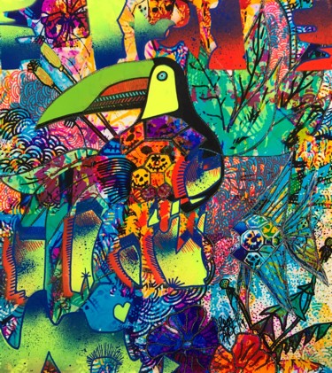 Peinture intitulée "Bohemian Toucan" par Arthus Rey, Œuvre d'art originale, Acrylique