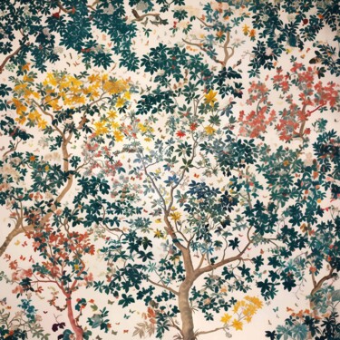 Arts numériques intitulée "Frise d'arbres n°2" par Contramirale, Œuvre d'art originale, Image générée par l'IA Monté sur Alu…