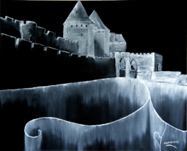 Peinture intitulée "Carcassonne voilé" par Patrick Contreras, Œuvre d'art originale, Huile