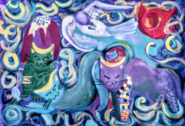 Peinture intitulée "Les Chats" par Cony Shesson, Œuvre d'art originale, Acrylique