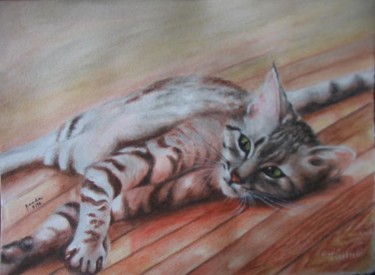Pintura intitulada "Cat on the floor" por Fernanda Costa, Obras de arte originais