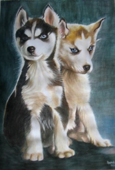 Pintura intitulada "Two dogs" por Fernanda Costa, Obras de arte originais