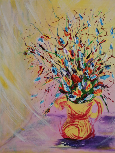 Painting titled "Fondness:in my vase" by Valerie Kraplia, Original Artwork, Acrylic