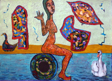 Malerei mit dem Titel "Am See" von Tilman Flatt, Original-Kunstwerk, Acryl