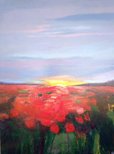 Painting titled "Coquelicots" by Copo, Original Artwork, Oil Mounted on Wood Stretcher frame