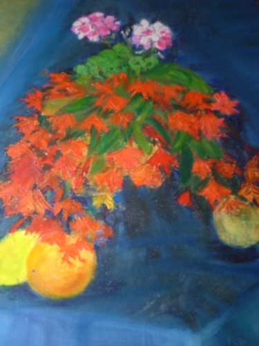 Peinture intitulée "fleurs et citron" par Monique Copolata, Œuvre d'art originale, Acrylique
