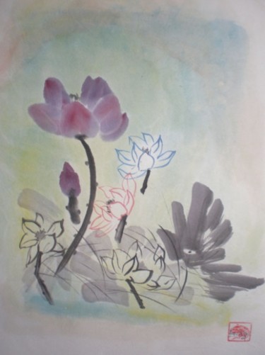 Peinture intitulée "composition florale" par Monique Copolata, Œuvre d'art originale, Autre