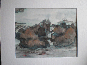 Painting titled "cascade n 2" by Monique Copolata, Original Artwork, Watercolor Mounted on Cardboard