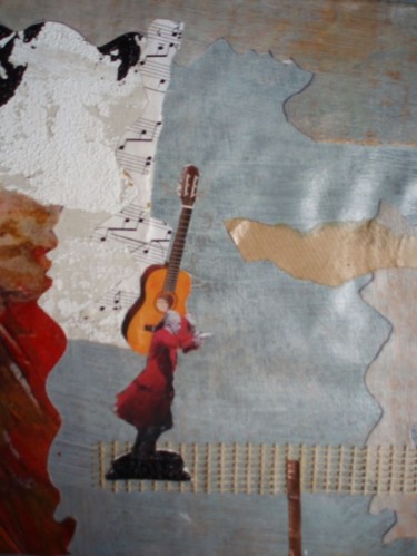 Peinture intitulée "voici la guitare" par Monique Copolata, Œuvre d'art originale, Acrylique Monté sur Verre