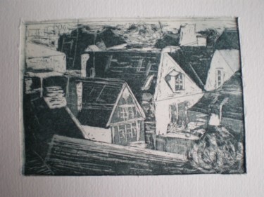 Gravures & estampes intitulée "paysage de dinan n°1" par Monique Copolata, Œuvre d'art originale, Gravure Monté sur Carton
