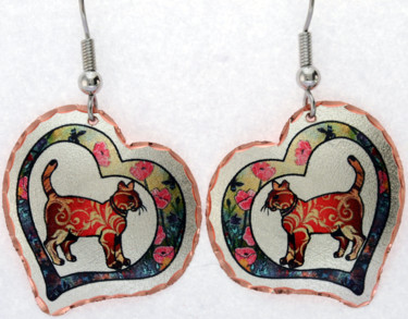 Artisanat intitulée "Cat Jewelry Earrings" par Jenn Webb, Œuvre d'art originale, Bijoux