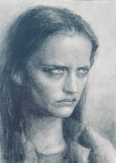 Drawing titled "Eva Green portrait" by Cora X, Original Artwork, Pencil
