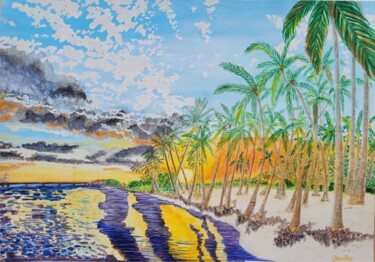 Peinture intitulée "Coucher de soleil e…" par Coralie Chevalier, Œuvre d'art originale, Aquarelle