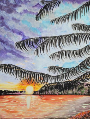 Peinture intitulée "Coucher de soleil a…" par Coralie Chevalier, Œuvre d'art originale, Aquarelle