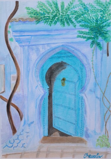 Malerei mit dem Titel "la porte Marocaine" von Coralie Chevalier, Original-Kunstwerk, Aquarell