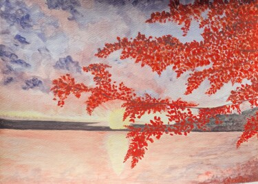 Peinture intitulée "Coucher de soleil" par Coralie Chevalier, Œuvre d'art originale, Aquarelle