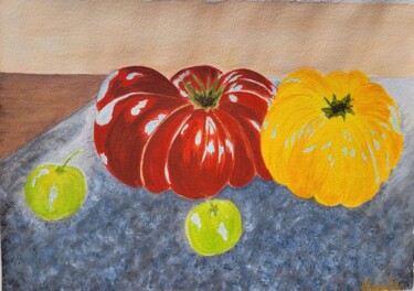 Painting titled "Les Tomates" by Coralie Chevalier, Original Artwork, Watercolor